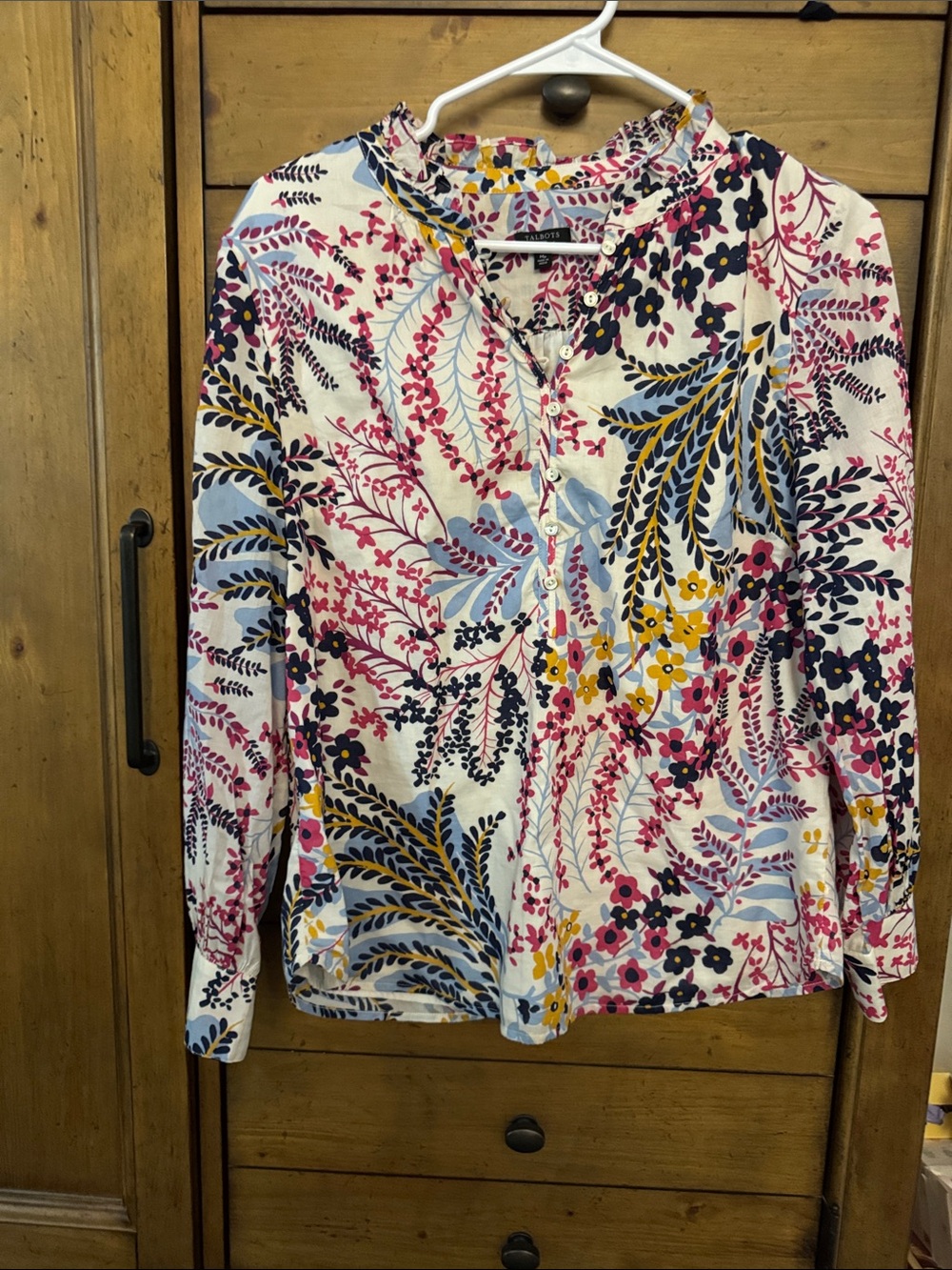 Talbots White Multi-Color Floral Button Front Blouse